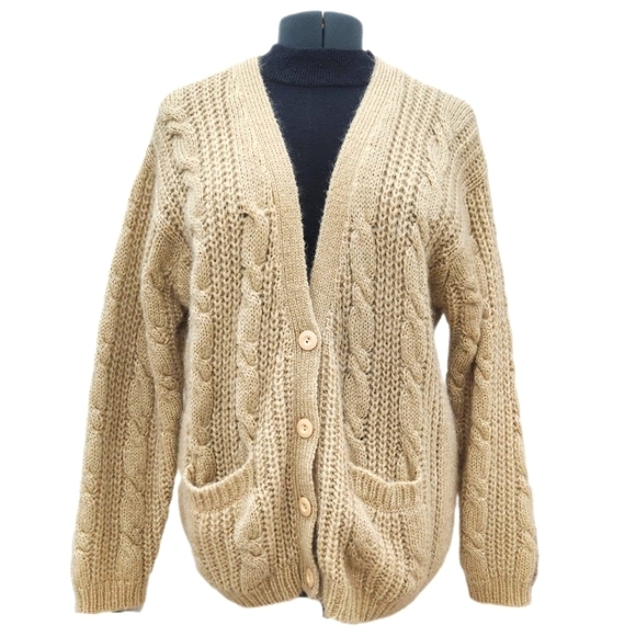 Vintage Geoffrey Alexander Chunky Cottage Mohair Blend Cardigan, Beige Women's L - Picture 3 of 11